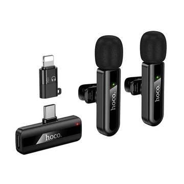 Hoco L20A dupla vezeték nélküli mikrofon Lightning és USB-C csatlakozóval – Fekete