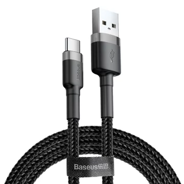 Baseus Cafule töltőkábel USB-A ➝ Type-C, 1.5A, 2 m – Szürke-Fekete