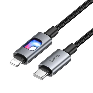 Hoco U144 USB-C – Lightning gyorstöltő kábel LED világítással 27W 1,2 m – Fekete