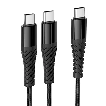 Hoco X123 2 az 1-ben USB-C – USB-C töltőkábel dupla csatlakozóval 1 m – Fekete