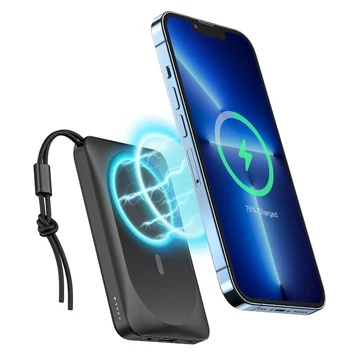 Veger MagOn Powerbank 10 000 mAh vezeték nélküli töltéssel, MagSafe, PD 22.5W, QC 3.0 – Fekete