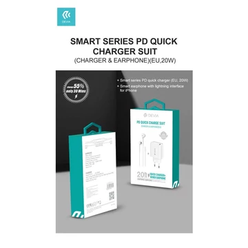 Devia 20W PD Hálózati Töltő Type-C + Lightning Fülhallgató Szett – Fehér