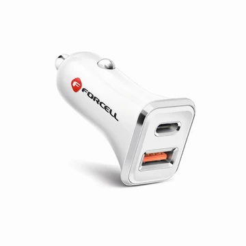 Forcell Autós Töltő Usb 3.0+Type-C PD 18W 4A Fehér