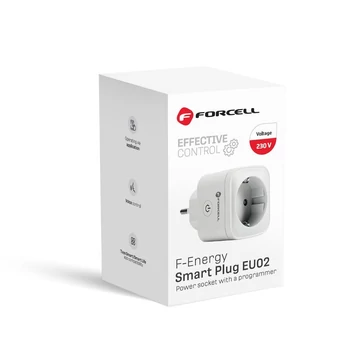 Forcell F-Energy EU02 okos konnektor Wi-Fi-vel, 230V, Tuya/Alexa kompatibilis – Fehér