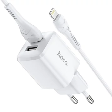 Hoco N8 Briar Hálózati Töltő 2Xusb 2.4A + Lightning Kábel Fehér