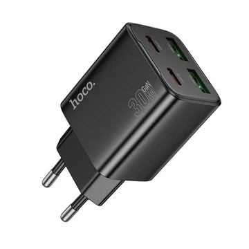 Hoco N56 hálózati töltő 2×USB-C + 2×USB-A PD/QC3.0 30W – Fekete