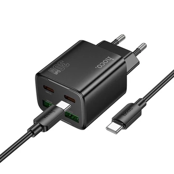 Hoco N56 hálózati töltő 2×USB-C + 2×USB-A PD/QC3.0 30W + Type-C–Type-C kábel – Fekete