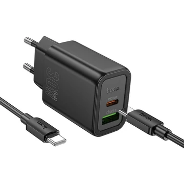 HOCO N63 hálózati töltő 30W USB-A + Type-C + Type-C kábel – Fekete