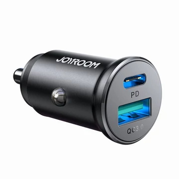 Joyroom JR-CCN05 fém mini autós töltő 30W, USB-A + USB-C porttal – Fekete