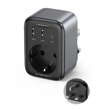 Ugreen CD314 Eu-Uk QC3.0+PD Type C+Usb Hálózati Töltő + Hálózati Aljzat 30W Fekete