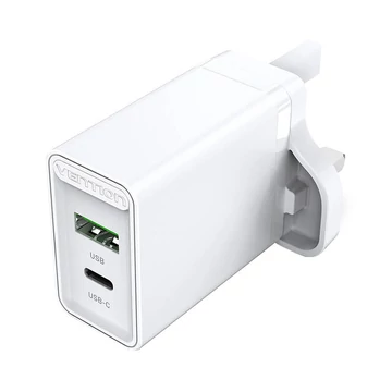 Vention FBBW0-UK QC3.0+PD Type C+Usb Angol Hálózati Töltő 18W/20W Fehér