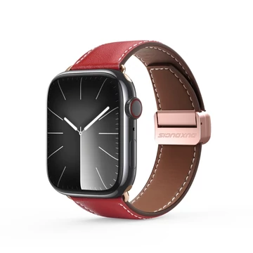 Dux Ducis YA Genuine Leather Apple Watch 44/45/46/49 mm Bőrszíj Piros