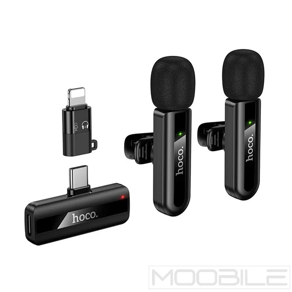 Hoco L20A dupla vezeték nélküli mikrofon Lightning és USB-C csatlakozóval – Fekete