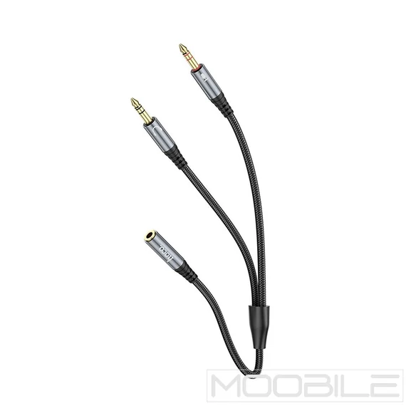 Hoco UPA21 AUX 2 az 1-ben kábel 3,5 mm jack (anya → 2× apa), 0,25 m – Metálszürke