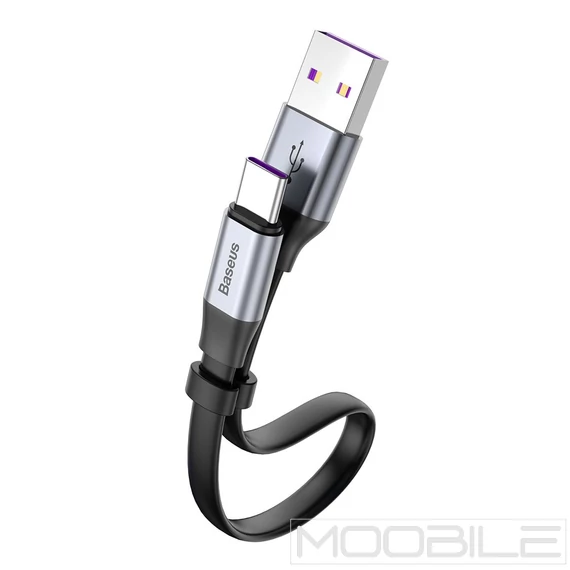 Baseus Simple Flat USB–USB-C kábel, 23 cm, 5A/40W, QC 3.0 – Szürke