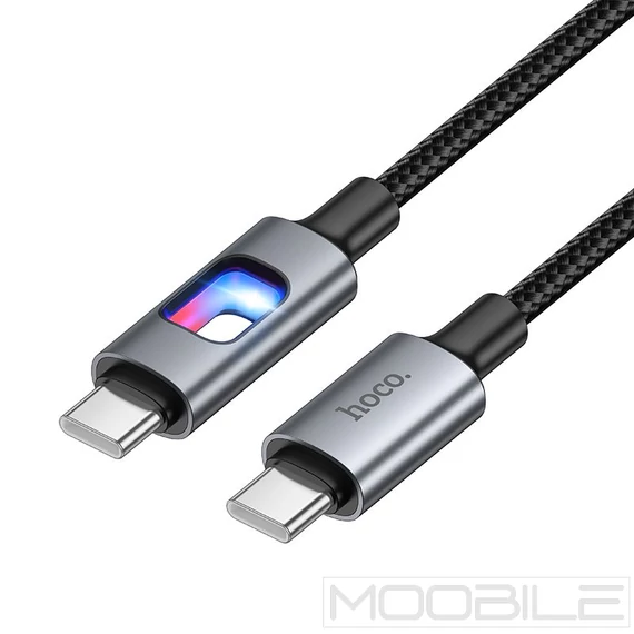 Hoco U144 USB-C – USB-C gyorstöltő kábel LED világítással 60W 1,2 m – Fekete
