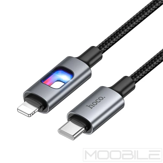 Hoco U144 USB-C – Lightning gyorstöltő kábel LED világítással 27W 1,2 m – Fekete