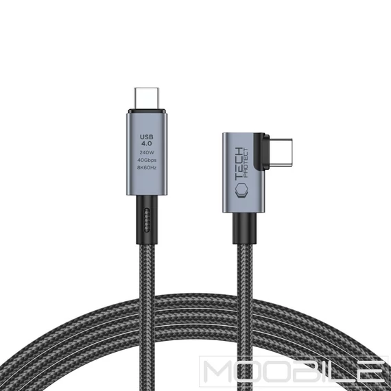 Tech-Protect UltraBoost Max L USB-C 4.0 – USB-C 4.0 (90°) PD 240W kábel, 1.5 m – Szürke