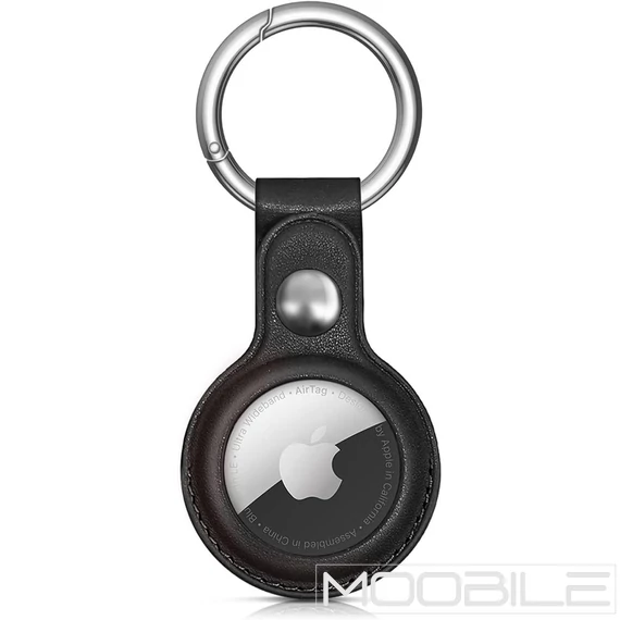 Prémium műbőr tok Apple AirTag-hez karabinerrel – Fekete