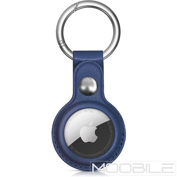 Prémium műbőr tok Apple AirTag-hez karabinerrel – Kék