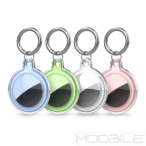 Vízálló tok Apple AirTag-hez karabinerrel 4 db-os csomag – Átlátszó, pink, kék, zöld