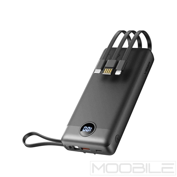 Veger C20 Powerbank 20 000 mAh beépített kábelekkel (USB, Micro USB, USB-C, Lightning) – Fekete
