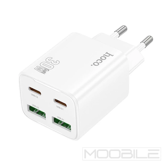Hoco N56 hálózati töltő 2×USB-C + 2×USB-A PD/QC3.0 30W – Fehér