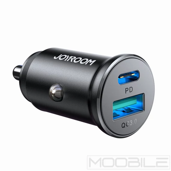 Joyroom JR-CCN05 fém mini autós töltő 30W, USB-A + USB-C porttal – Fekete