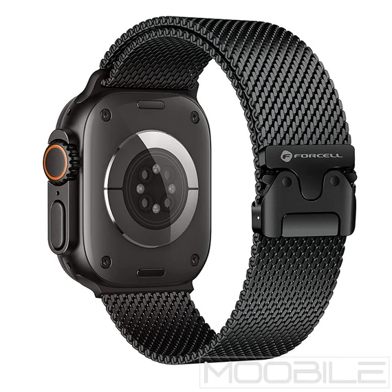 Forcell F-Design FA11 rozsdamentes acél szíj Apple Watch 44 / 45 / 46 / 49 mm – Fekete